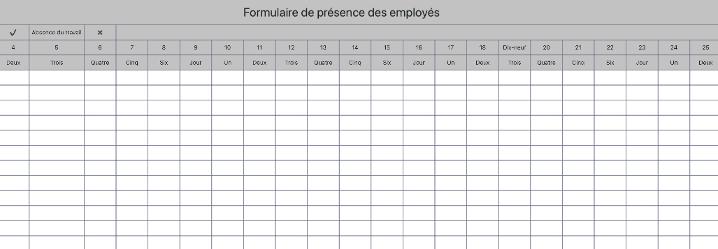 Tableau de présence des employés 1